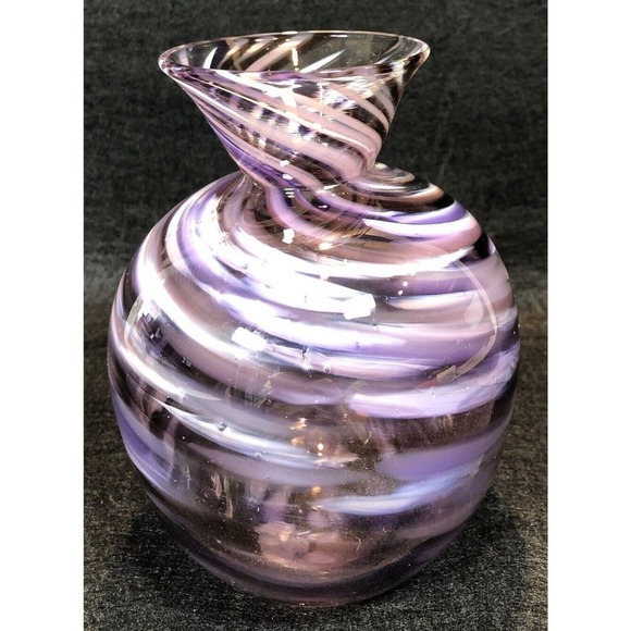 2012 Glassometry Studio Glass Vase 6” T Hand Blown Purple Swirl Hood River OR - Picture 8 of 12